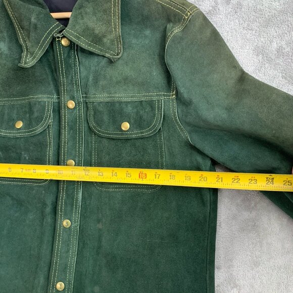 Vintage BUCKBOARD Jacket Mens 42 Green Yellow Stitching Button Snap Leather 70’s - Picture 7 of 16